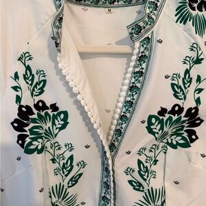 Floral Print long dress with Green and Black Accents